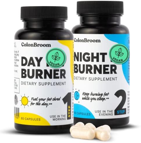 ColonBroom Day & Night Burner Supplements, Pills for Women/Men with Inulin, L-carnitine, Coenzyme Q 10, Grain of Paradise and More, 60 Vegan Capsules Per Container