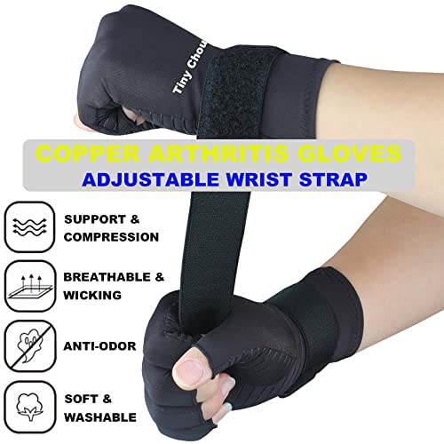 2 Pairs Pack Compression Gloves For Women Men, Copper Arthritis Gloves For Hand Pain Relief, Carpal Tunnel Wrist Support, Rheumatoid, Joint Swelling,Fingerless For Computer Typing(Small/Medium) #TOP1