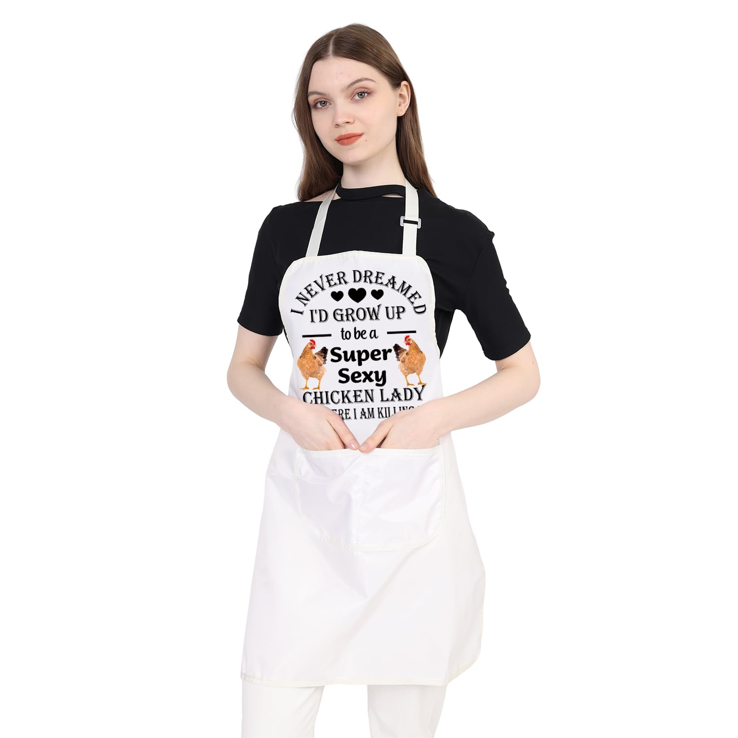 PLITI Chicken Apron For Women Chicken Lover Chicken Owner Gift I Never Dreamed I'd Grow Up To Be a Super Sexy Chicken Lady