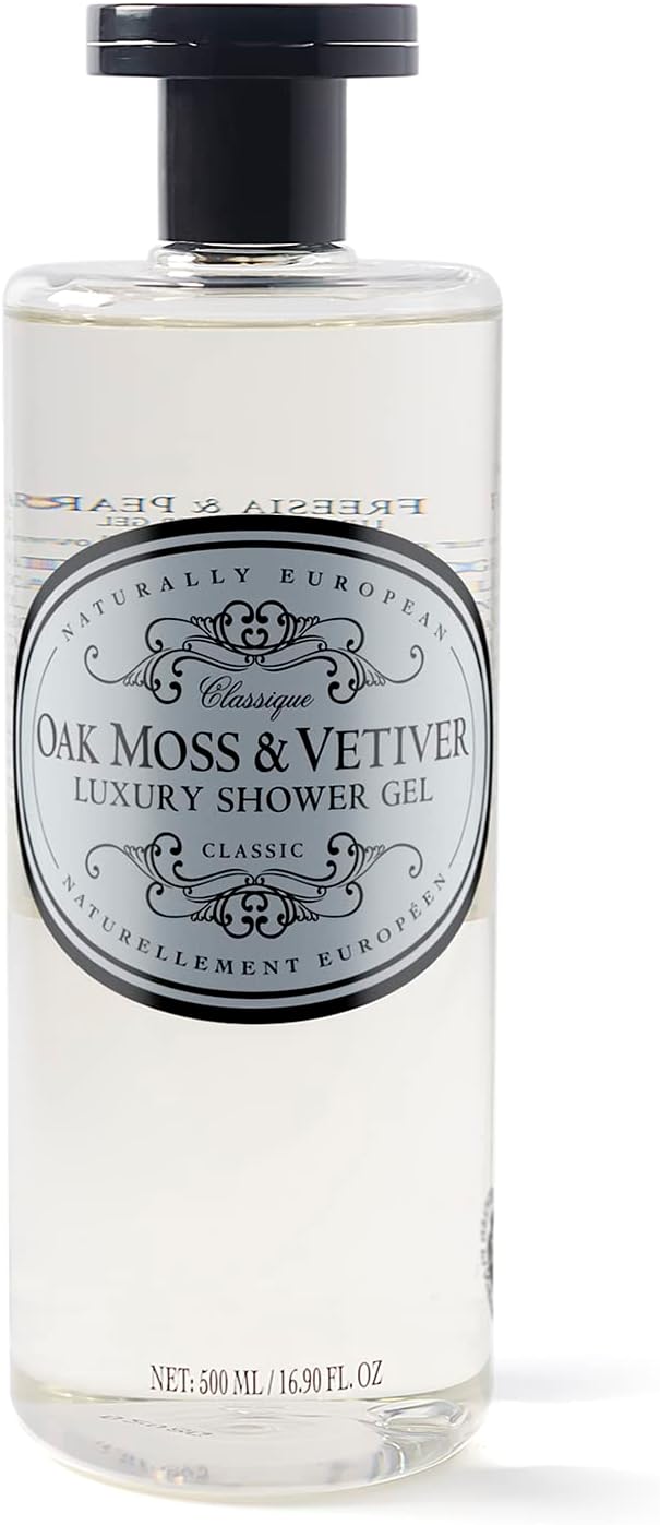 Naturally European Oak Moss and Vetiver Shower Gel, Earthy and Floral Scent, Leaves Skin Soft, Supple and Hydrated, Suitable for Sensitive Skin 500ml