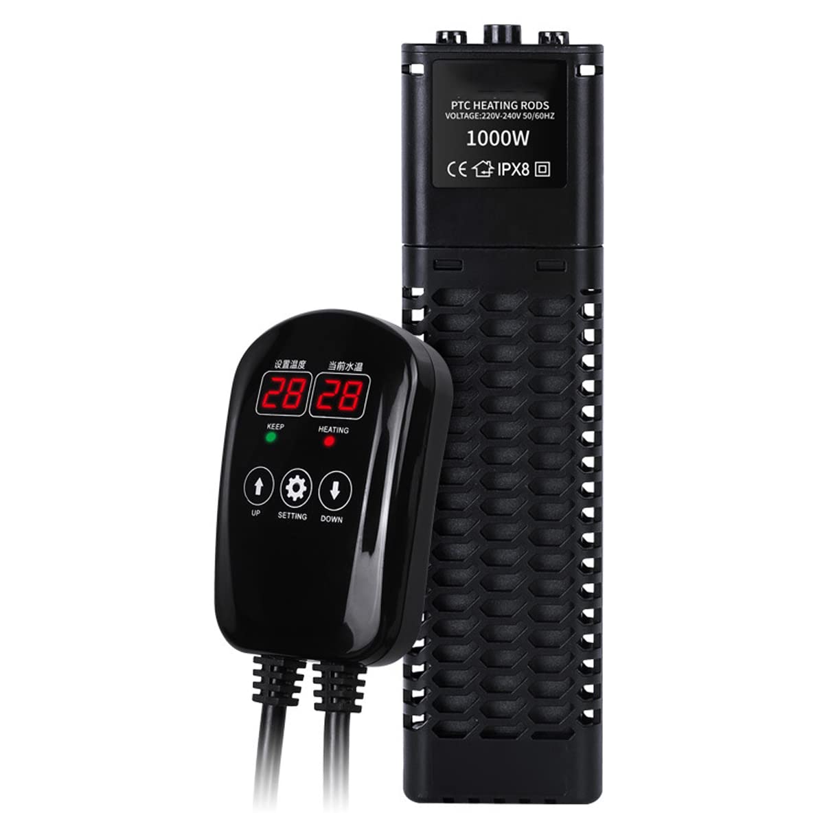 ZcerA Calentador De Tanque De Peces PTC, Pantalla Digital Dual Externa Frecuencia Variable Temperatura Constante Calentador Automático De Acuario Ahorro De Energía,1000W