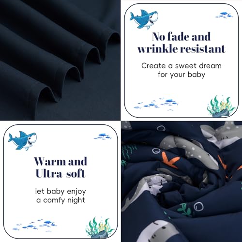 Image of PHF 4 Piece Toddler Bedding Set, Ultra Soft Toddler Comforter Sets Include Comforter, Fitted Sheet, Flat Top Sheet and Pillowcase for Boys Girls, Bed in A Bag for Toddler Bedroom, Shark
