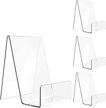 BIGIMALL Acrylic Book Stand with Ledge,4PC 4 Inch Clear Acrylic Display Easel Transparent Display Stand Holder Tablet Holder for Displaying Books,Magazine,Plate,Pictures,Artworks, CDs