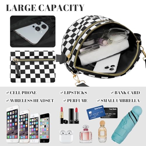 WOOMADA Checkered Crossbody Bags for Women, Nylon Checkered bum bag, Stylish Belt Bag Purse with Adjustable Shoulder Strap(Black Checkerboard)4