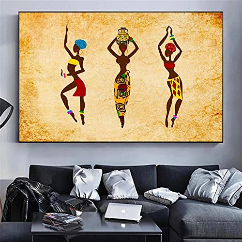 Peinture femme africaine danse pour rechauffer un mur blanc decoration salon 35x50
