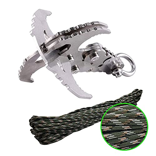 Multifonctionnel Grappin crochet de gravité en Acier Inoxydable pour l'Extérieur escalade Pliable Charge Crochet 300kg Ce Grappin Griffe d'escalade plus 10 mètre corde de paracorde Cover