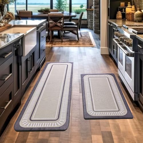 Jorkei Kitchen Mat, [2 PCS] Kitchen Rugs, Cushioned Anti-Fatigue Non-Skid Waterproof Rugs, Ergonomic Comfort Standing Mat for Kitchen, Floor, Sink, Laundry, （Beige）