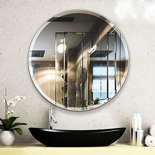 Image of Frameless Round Wall Mirror| Modern Bathroom Vanity Mirror with HD Clear Glass for Wash Basin, Living Room, Entryway & Home Decor (24 X 24 Inch)