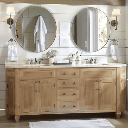Image of ANDY STAR Nickel Round Mirror, 26 inch Brushed Nickel Round Mirror, Sliver Circle Bathroom Mirrors in Stainless Steel Metal Frame 1 inch Deep