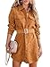 XL Gurt günstig Kaufen-Uusollecy Blusenkleid Damen Corduroy Langarm Hemdkleid mit Gürtel, Minilänge Cordkleid mit Tasche und Knopfleiste Braun XL