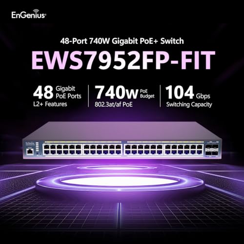 Image of EnGenius Fit EWS7952FP-FIT 48-Port Gigabit PoE+ Managed Switch - 740W Power Budget, Layer 2+ Management, 4 SFP Uplinks for Enterprise Networks