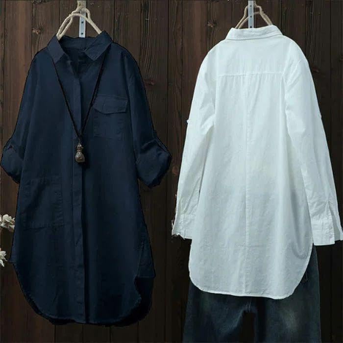 チュニック シャツ チュニックシャツ ロング シャツ ブラウス レディース ロングシャツ シャツワンピース 前開き 無地 長袖 ホワ