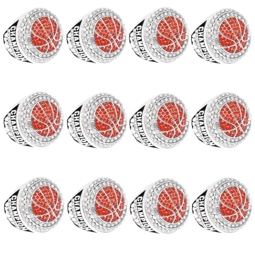 ZZXZJW 12 Pcs Basketball Championship Ring Fantasy Basketball Ring Trophy Award Gift Tournament Championship Ring Winner Tournament Team, from Size 8 to 14 (12 Rings, Size 10)