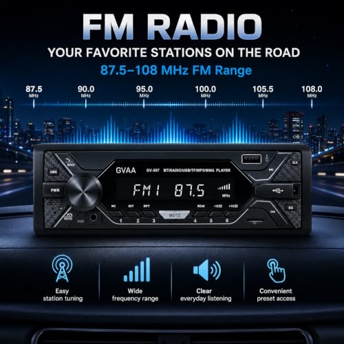 Image of AUTO SNAP GVAA Single DIN Car Stereo MP3 Player with USB, AUX, FM Radio, Bluetooth, Hands-Free Calling & Digital Display | Car Music System with Easy Controls with App 507