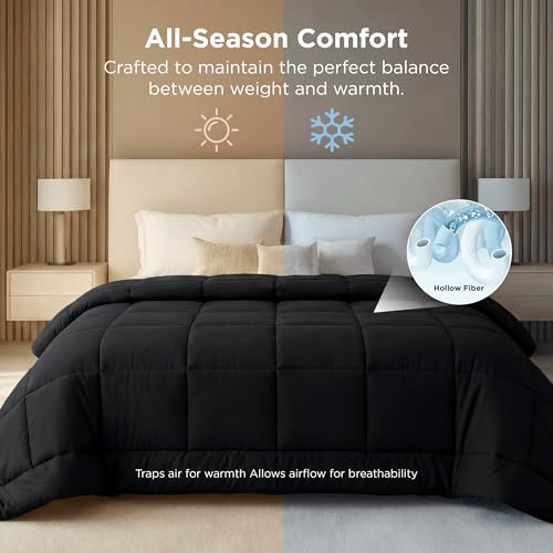 Image of Bedsure Comforter Duvet Insert - Quilted Comforters Oversized King Size, All Season Duvet, GentleSoft Down Alternative Bedding, with 8 Tabs, Gifts for Women /Men, Black, Oversized King 116 x 98 Inches