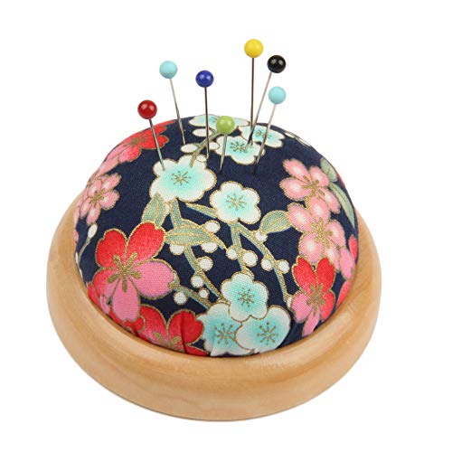 JFFX Pin Cushion Wooden Base Round Needle Pincushions Needles Holder for Sewing (Color #6)