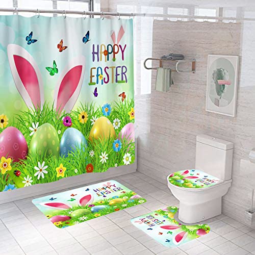 DDS-DUDES Easter Shower Curtain, Funny Rabbit Spring Eggs Shower Curtain Set for Bathroom Decor Waterproof Fabric Curtains with Hooks 71x71 inches DDS-DUDES Easter Shower Curtain, Funny Rabbit Spring Eggs Shower Curtain Set for Bathroom Decor Waterproof Fabric Curtains with Hooks 71x71 inches