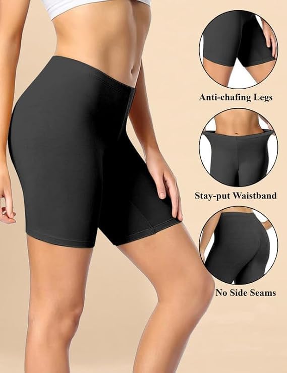 Image of TRENDMALLS Women's High Coverage Super Combed Cotton Elastane Stretch Mid Waist Shorties with Concealed Waistband Cycling Short