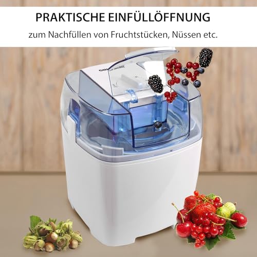 Gino Gelati Eiscreme Maschine Drions/Eismaschine Speiseeismaschine Eisbereiter, Weiß/Blau, Edelstahl, 1,5 Liter Volumen, 30 Watt Leistung, einfache Bedienung – Bild 8