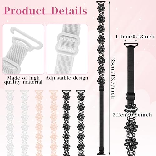 3 Pairs Women's Bra Straps Lace Flower Elastic Underwear Strap Replacement Shoulder Non-Slip (White, Beige, Black)2