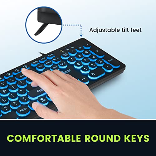Image of Perixx PERIBOARD-317R Wired Backlit USB Keyboard - Big Print Letter - Tri-Color Illuminated LED - Stylish Round Keycaps - US English