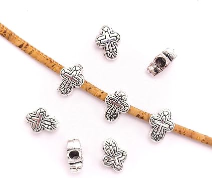 FC-100934 10Pcs for 3mm Round Leather Antique Silver Small Cross Beads Jewelry Supplies Jewelry Finding D-5-3-130