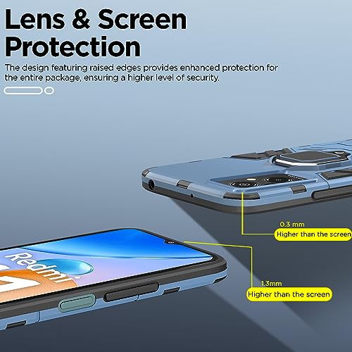Image of Pikkme Redmi 11 Prime 4G Back Cover | D5 Tough Armor Bumper | 360 Protection Case | Ring Holder Stand Case for Redmi 11 Prime 4G (Blue)