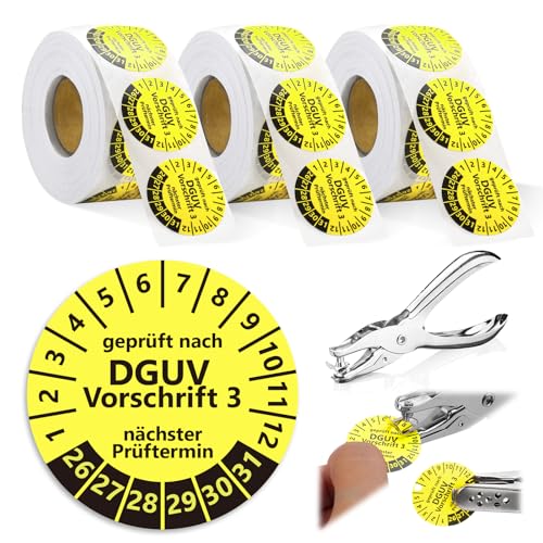 1650 Stück Prüfplaketten DGUV Vorschrift 3 30mm Prüfaufkleber 2026-2031 Nächster Prüftermin Aufkleber Auf Rolle Lochzange Papier Vinylfolie Plakette Selbstklebend für Elektrogeräte Kabel Gelb