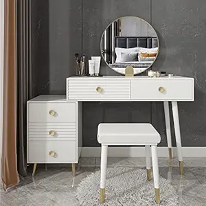 Vandana Interiors Modern Makeup Vanity Desk Vanity Set with Mirror & Stool Dresser Table with 5 Drawers