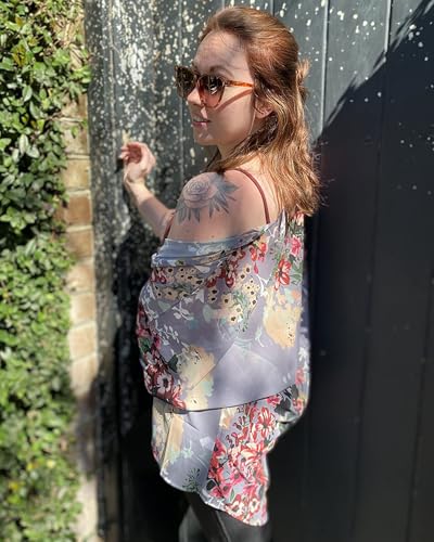 Image of Women's Floral Print Puff Sleeve Kimono Cardigan Loose Cover Up Casual Blouse Tops 2026