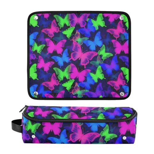 Bolsa de viaje para herramientas de cabello resistente al calor, impermeable y organizador para planchas, rizadores y alisadores de cabello, diseño degradado arcoíris con mariposas para mujeres miniatura 3