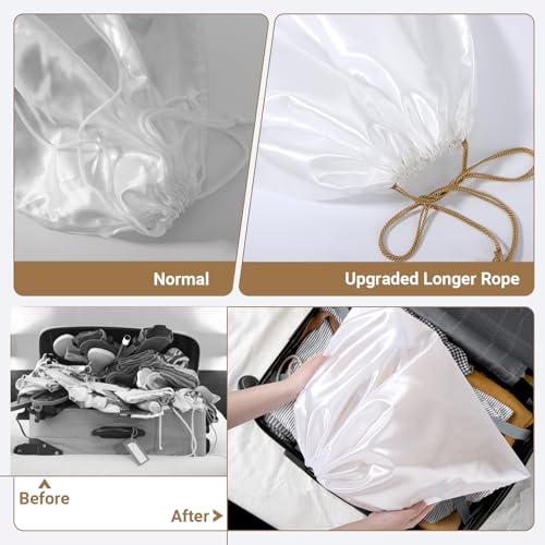 Ewen 7Pcs Dust Bags for Handbags, Satin Travel Dust Cover Bag, 2Pack 11.8x15.7in DustBag for Shoes, 2Pcs 19.6x15.7in Storage, Pack of 3 23.6x19.6in Bag for Purse, White Silk Cloth Bags with Drawstring3