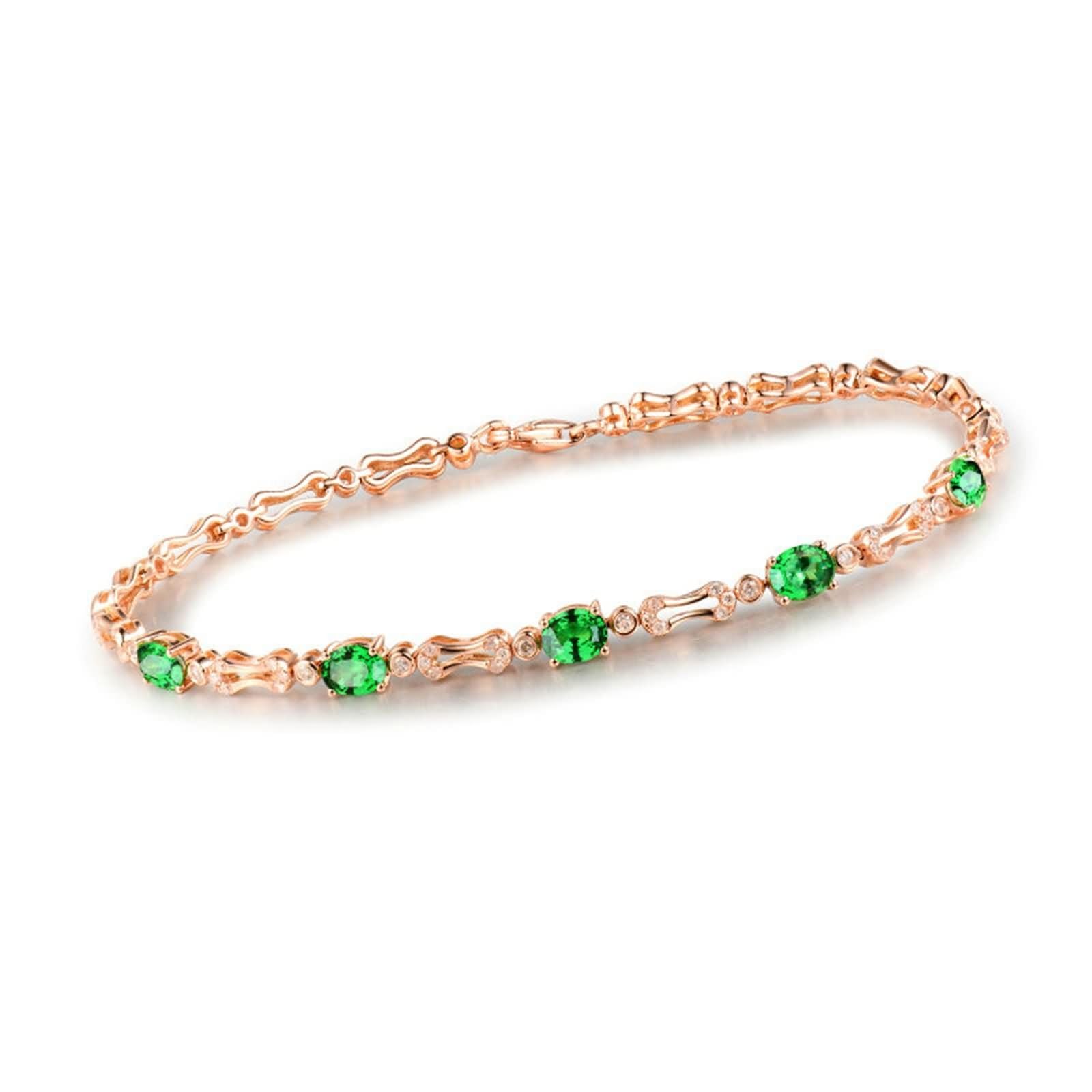 Pulsera para Mujer de Oro Rosa 9 Kilates / 14 Kilates / 18 Kilates, Oval con Tsavorita de 1,77 ct y Diamante de 0,62 ct, Cadena 16 CM, Pulseras de Mujer de Oro Rosa Verde