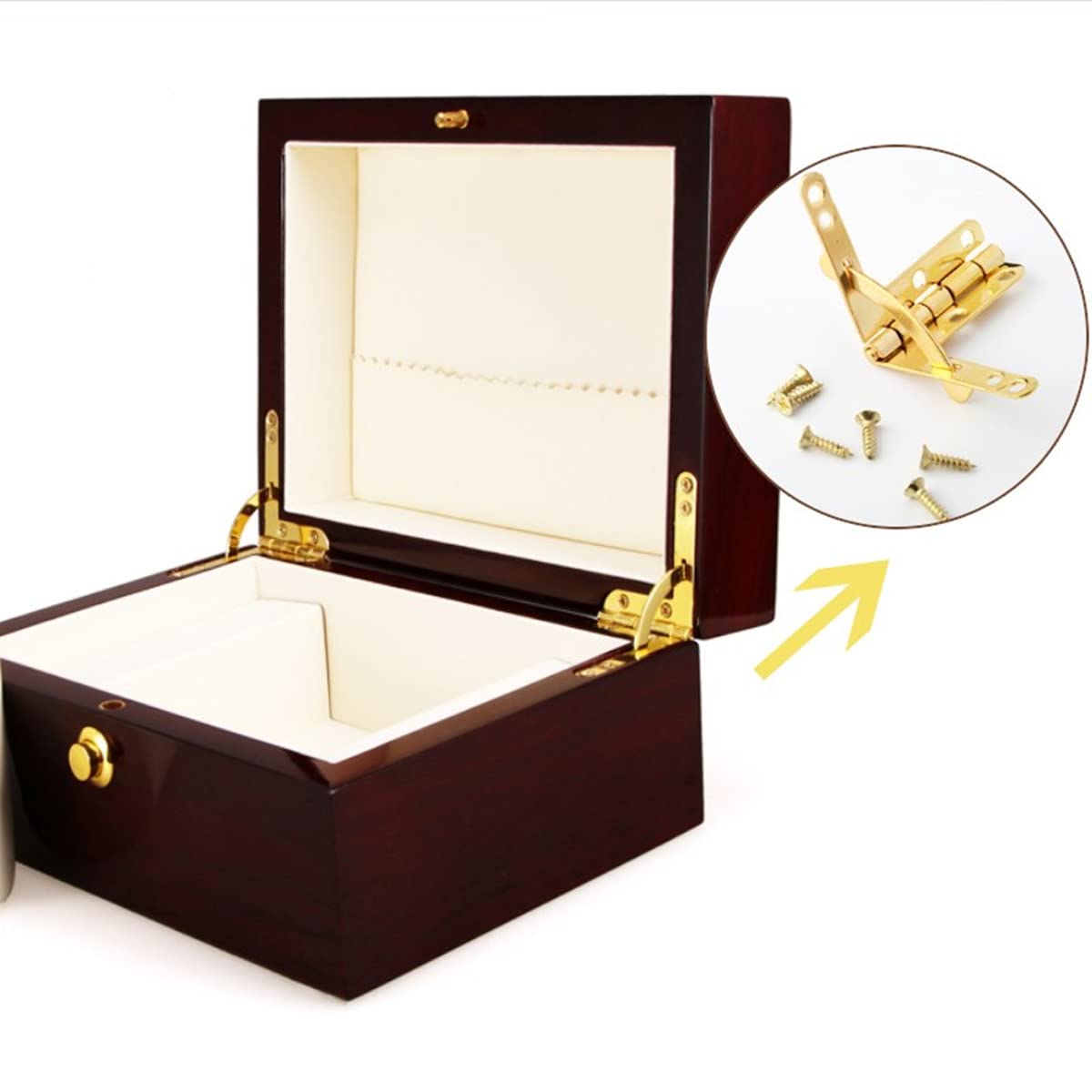 dophee 12 Pack Foldable Quadrant Hinge, 1.1"x0.87" Antique Brass Mini Lid Support Hinges, 90 Degrees Display Folding Spring Hinges with Mounting Screws for Wine Wooden Box Jewelry Box Chest Case 4