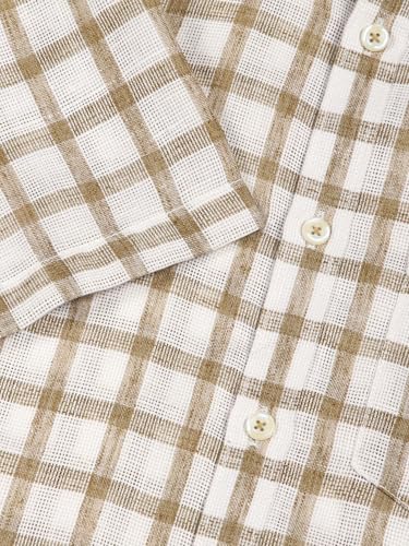 Image of Thomas Scott Men's | Checks | Half Sleeve | Slim Fit | Jute Linen | Spread Collar | Casual Shirt