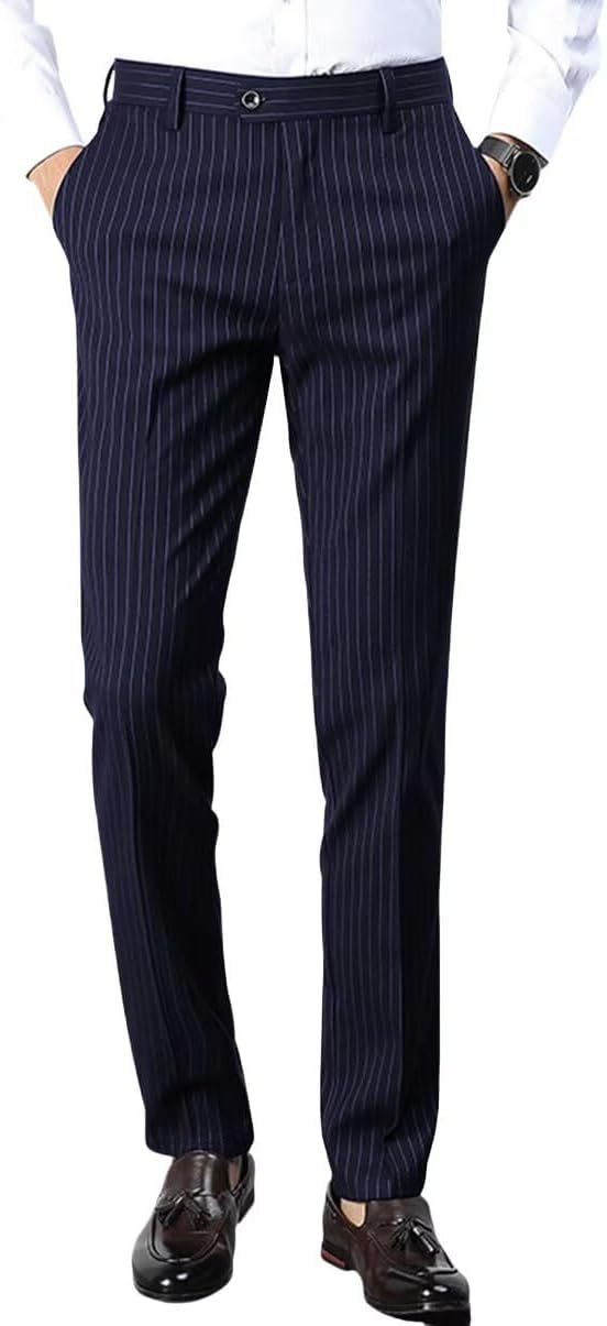 Men's Striped Dress Pants Casual Pinstripe Trousers Slacks Slim Fit Lightweight Classic Work Business Suit Pants