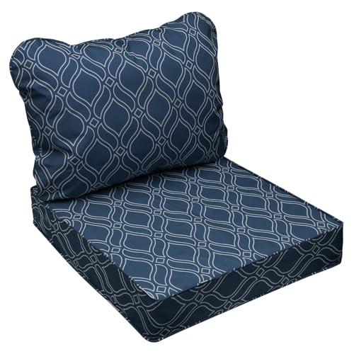 Image of AAAAAcessories Outdoor Seat Cushions for Chairs, Fade-Resistant, Waterproof Patio Furniture Replacement Cushions, 25.5 inch x 25.5 inch x 5 inch + 25.5 inch x 19 inch, Slate Blue Vine Trellis