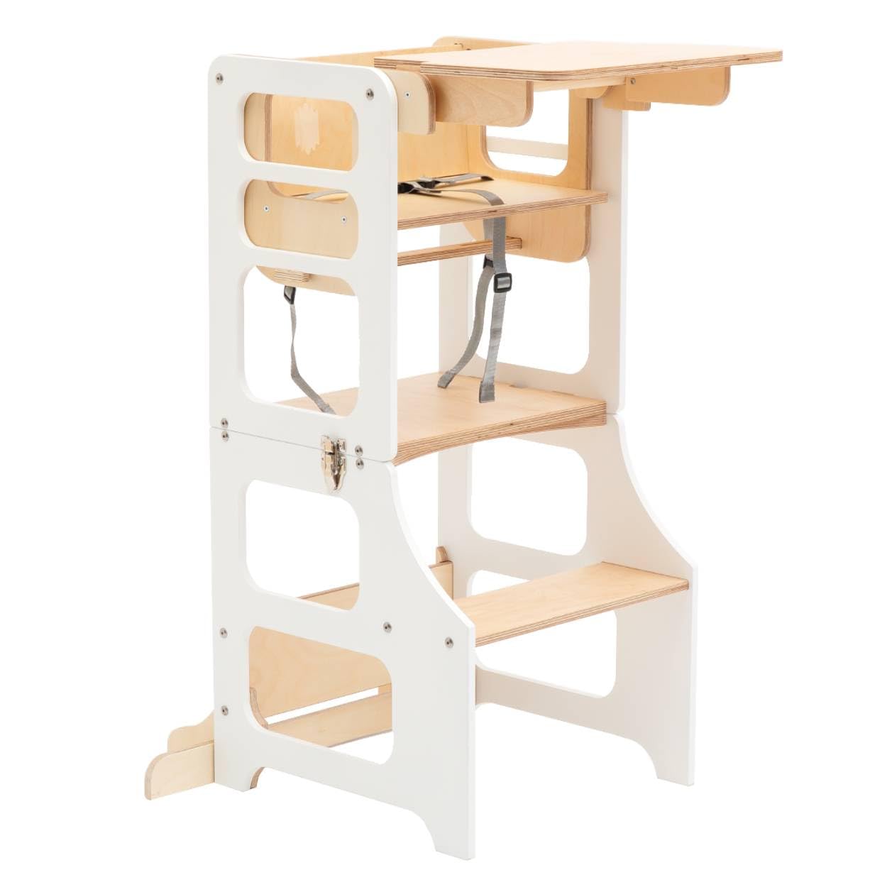 Duck WoodWorks multifunctional high char transformable kitchen tower and table with chair (White)