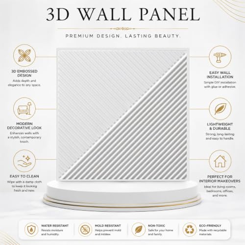 Image of Kayra Decor 3D PVC Wall Panels | Plaina Design | White Color | Panels for Bedroom & Living Room | 19.7 x 19.7 Inch | Pack of 12 | 32.28 Sq Ft