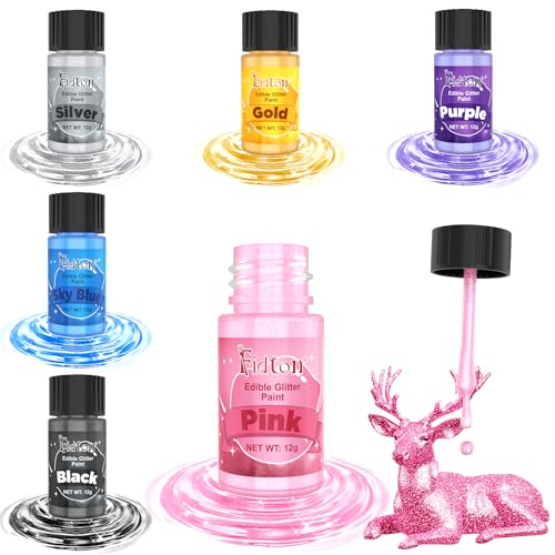 Edible Glitter Paint - Fidton 6 Colours Metallic Edible Glitter for Cakes, Liquid Gold Edible Paint for Gold Icing Making, Edible Gold Paint for Desserts Decorating, Fondant, Cookies - 12 g/each Edible Glitter Paint - Fidton 6 Colours Metallic Edible Glitter for Cakes, Liquid Gold Edible Paint for Gold Icing Making, Edible Gold Paint for Desserts Decorating, Fondant, Cookies - 12 g/each