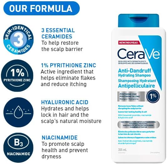 CeraVe Anti-Dandruff Hydrating Shampoo for Men & Women, Gently Cleanses Scalp & Hair While Reducing Flakes, Itchiness, and Irritation, Paraben-Free, Sulfate-Free, Suitable for All Hair Types. 355mL - Image 7