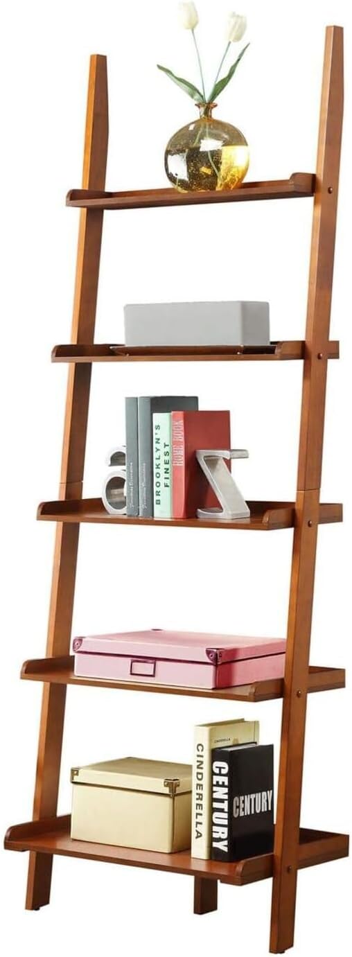 5 Tier Ladder Bookshelf - Solid Pine & Birch Display Shelf - 72" Tall Home Office Storage