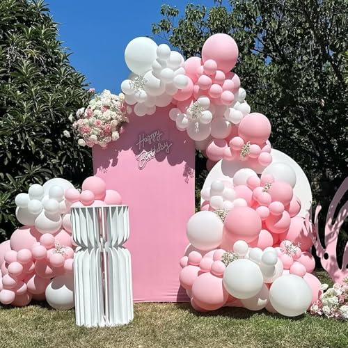 Image of YMSZ Pink and White Balloons Arch Kit, 134pcs Light Pink and White Balloons for Wedding, Bridal Shower, Baby Shower, Birthday, Valentines Party Decorations