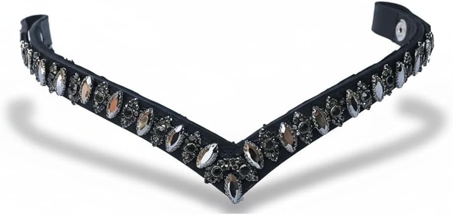 Leather English Bridle Soft Padded Browband Crystals for Horse Bridles with Sparkly Bling Diamond Decorated Bling Dressage Pony M12