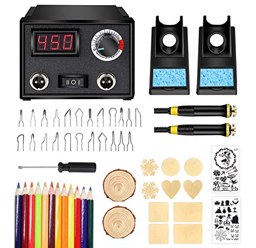 Wood Burning Kit,Wood Burning Tool,Wood Burner Tool,Wood Burning Tips,Pyrography Kit with Wood Piece (Dual Pen)