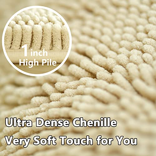 Image of Bath Rugs Chenille 3-Piece Extra Soft and Absorbent Shag Beige Bathroom Rugs, Machine Wash Mat, Strong PVC Non-Slip Underside, Plush Carpet Mats (Beige)