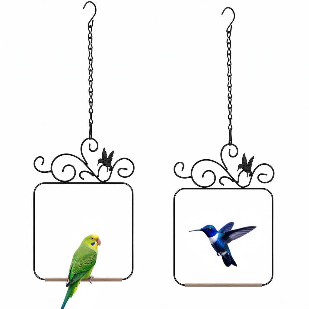 2 Pack Hummingbird Swing for Outdoor Garden Rust-Proof Metal Perch with Wooden Dowel Essential Bird Watching Decor, Includes Chain Hooks, Bird Swing for Patio Yard
