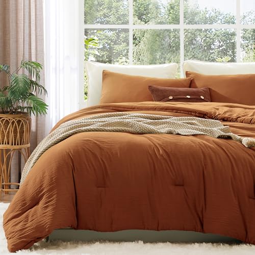 WRENSONGE Queen Comforter Set - 3 Pieces Prewashed Burnt Orange