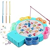 Juguete de Pescar Mesa, Juego Pescar Peces, Juegos de Mesa de Pesca Musical con 5 Cañas de Pescar 21pcs Peces, Double Juego, Juegos de Mesa para Niños para Niños Niñas (Apoyo mudo en el juego)