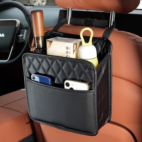 Image of FrgKbTm 2Pack Car Seat Back Hanging Bag Car Document Holder Multi-Pocket Bottle Bag Storage Waterproof Pu Leather Box Organizer Travel Tidy Pouch Pocket Kids